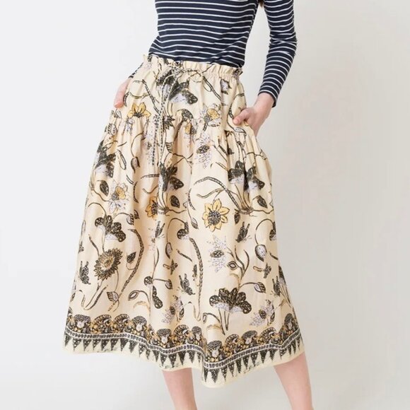 NEW Ulla Johnson Ianna Skirt Lemonbalm Size 12 Floral 100% Cotton Midi SS22 - Picture 1 of 14